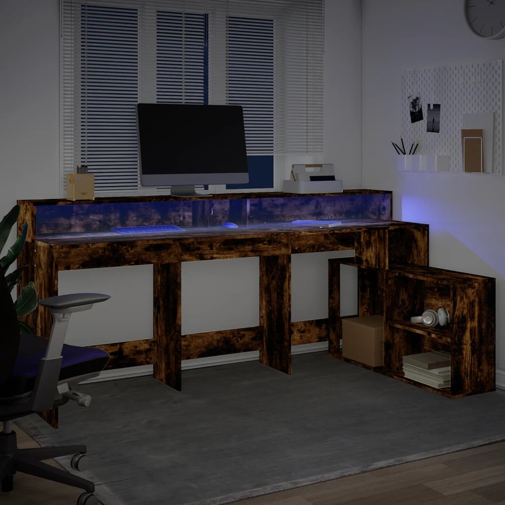 Bureau met LED-verlichting 200x104x91 cm hout gerookt eiken