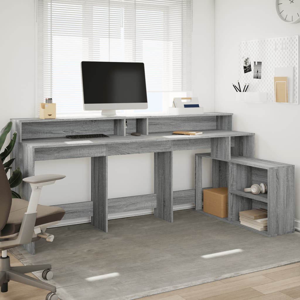 Bureau met LED-verlichting 200x104x91 cm hout grijs sonoma