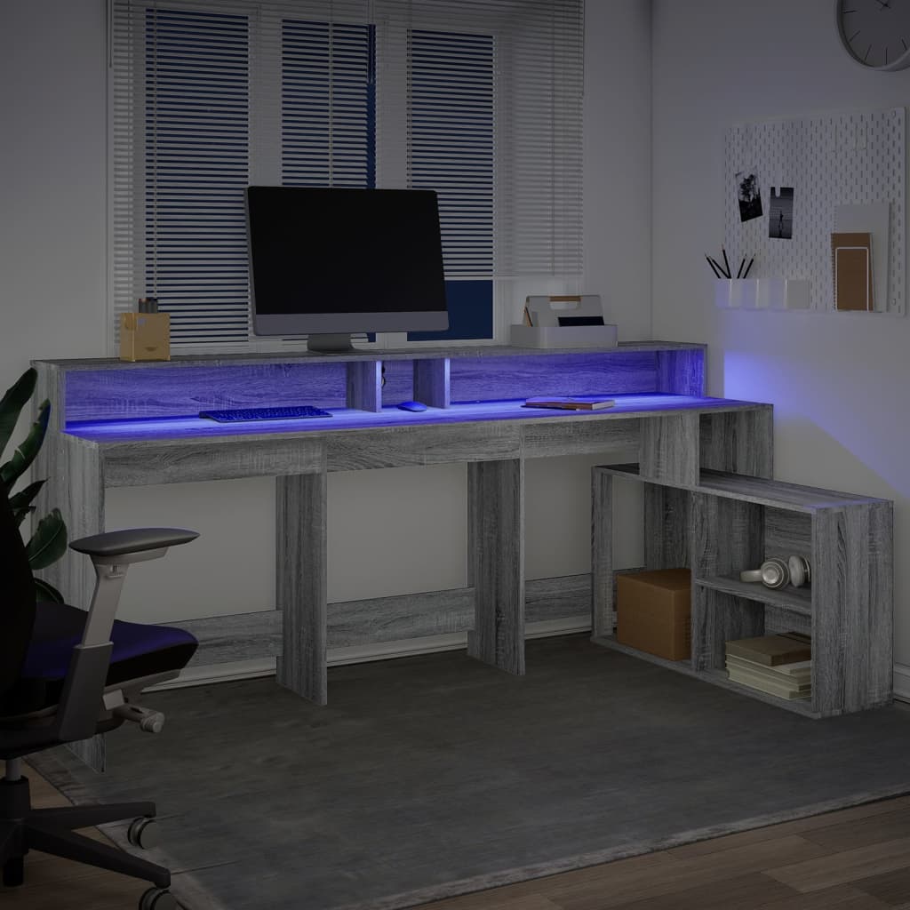 Bureau met LED-verlichting 200x104x91 cm hout grijs sonoma