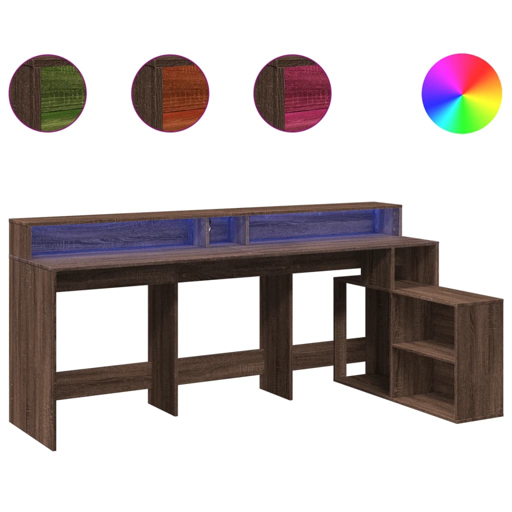 Bureau met LED-verlichting 200x104x91 cm hout bruin eikenkleur