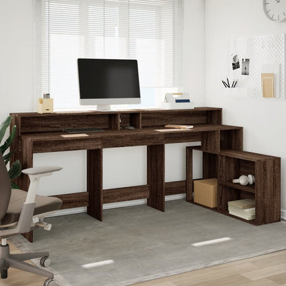 Bureau met LED-verlichting 200x104x91 cm hout bruin eikenkleur