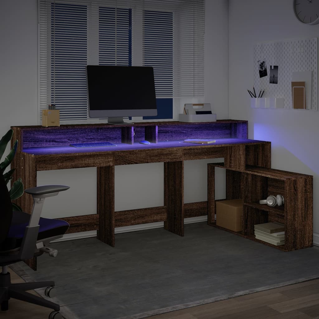 Bureau met LED-verlichting 200x104x91 cm hout bruin eikenkleur