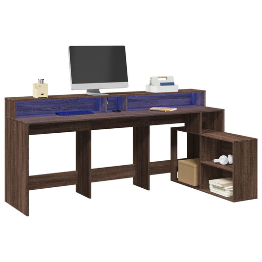 Bureau met LED-verlichting 200x104x91 cm hout bruin eikenkleur