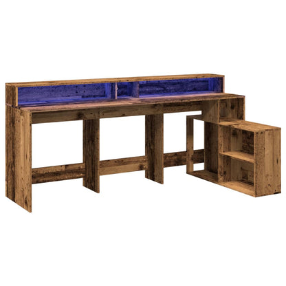 Bureau met LED-verlichting 200x104x91 cm bewerkt hout oud hout