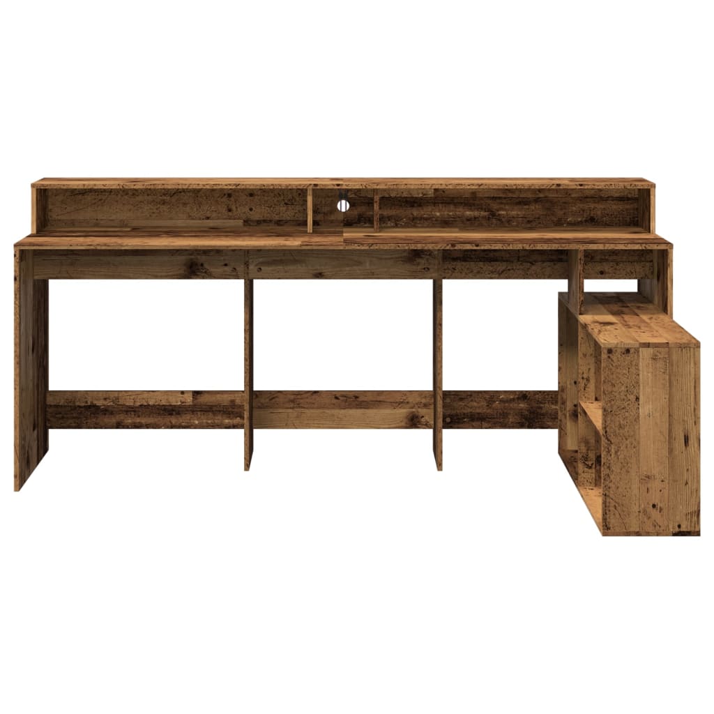 Bureau met LED-verlichting 200x104x91 cm bewerkt hout oud hout