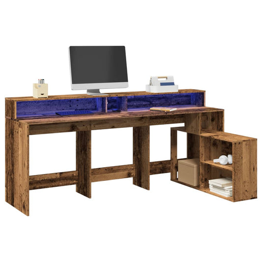 Bureau met LED-verlichting 200x104x91 cm bewerkt hout oud hout