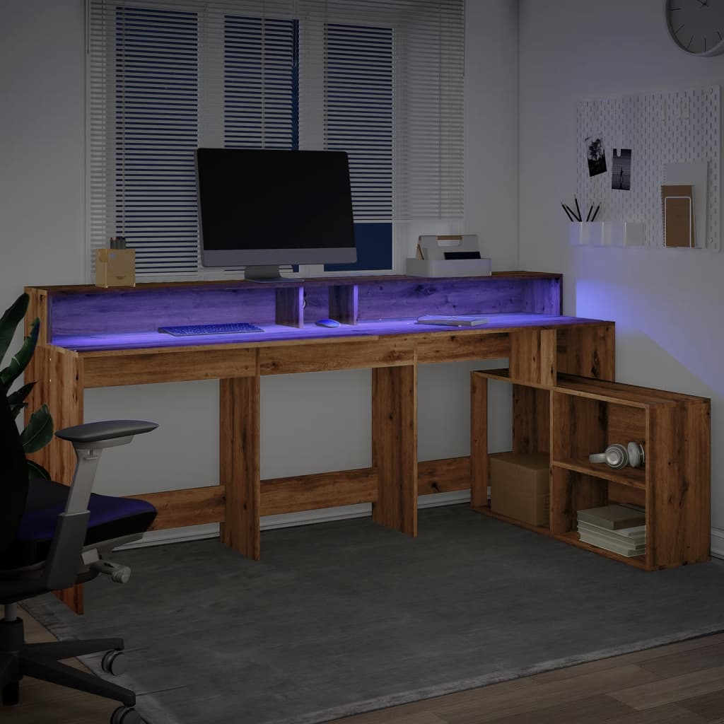 Bureau met LED-verlichting 200x104x91 cm hout artisanaal eiken