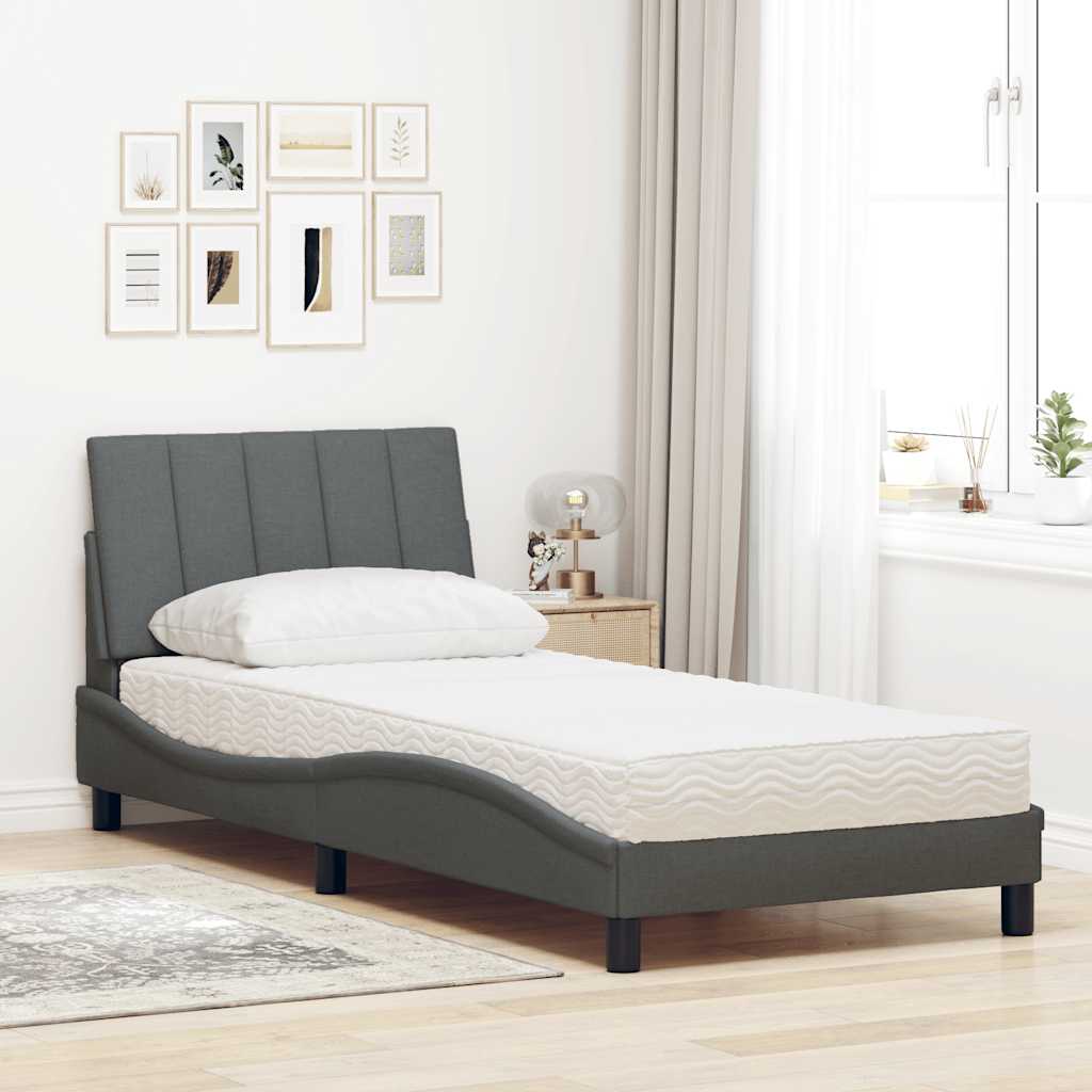 Bed met matras stof donkergrijs 90x190 cm