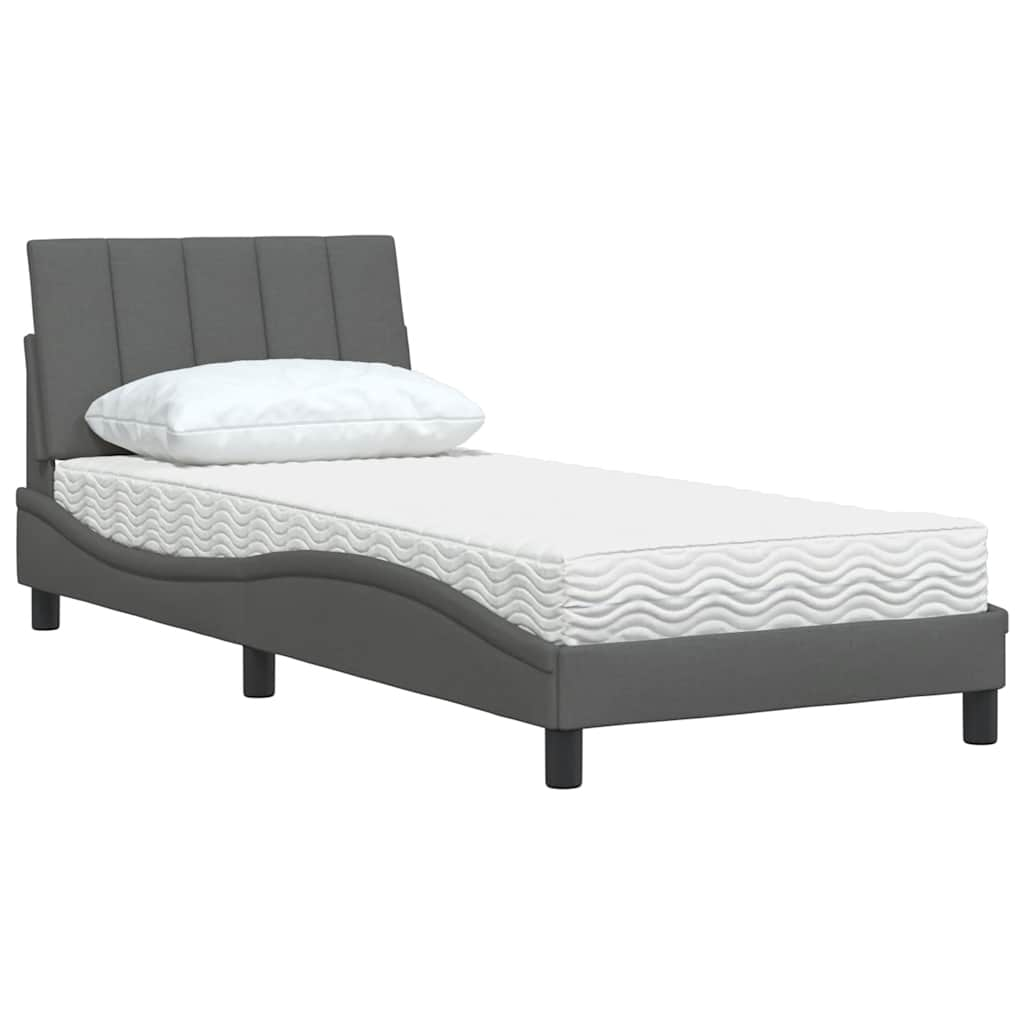 Bed met matras stof donkergrijs 90x190 cm