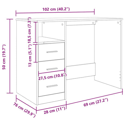 Bureau 102x76x50 cm bewerkt hout artisanaal eikenkleur