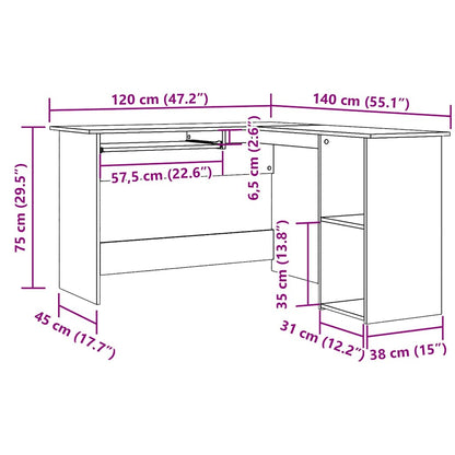 Hoekbureau 120x140x75 cm bewerkt hout artisanaal eikenkleur