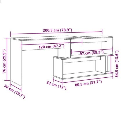 Hoekbureau 200,5x50x76 cm bewerkt hout artisanaal eikenkleur