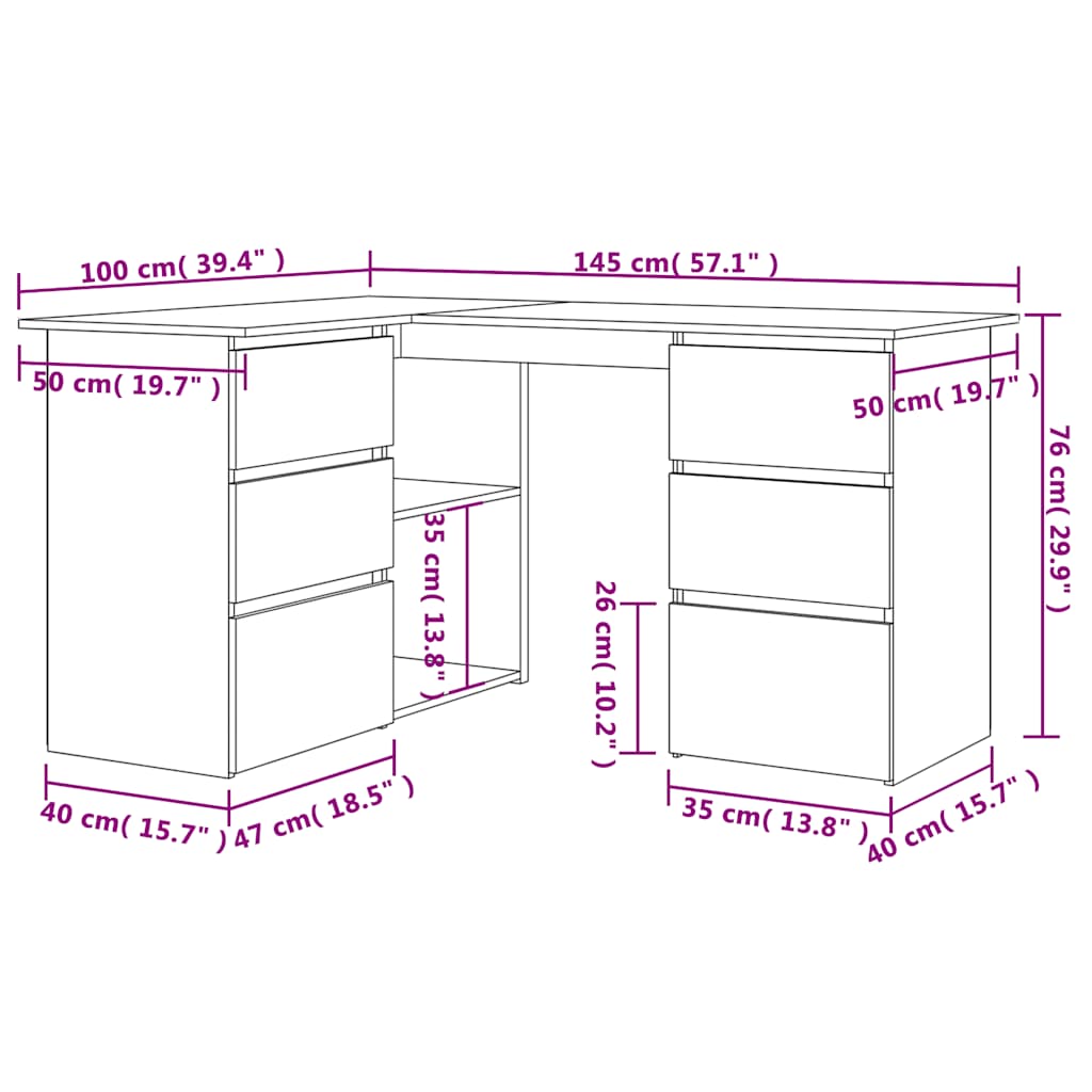 Hoekbureau 145x100x76 cm bewerkt hout oud houtkleurig