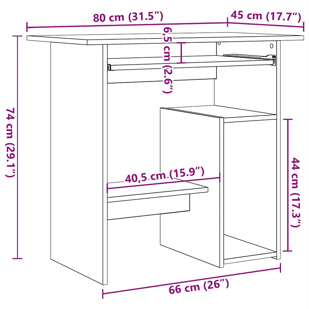 Bureau 80x45x74 cm bewerkt hout oud houtkleurig