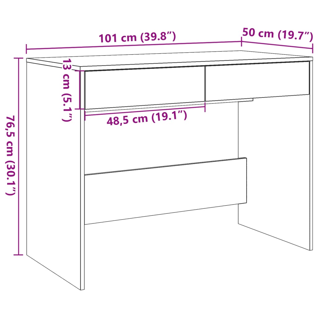 Bureau 101x50x76,5 cm bewerkt hout oud houtkleurig