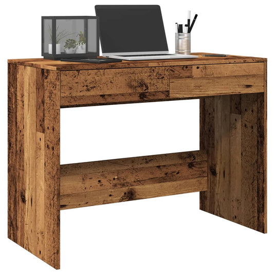 Bureau 101x50x76,5 cm bewerkt hout oud houtkleurig