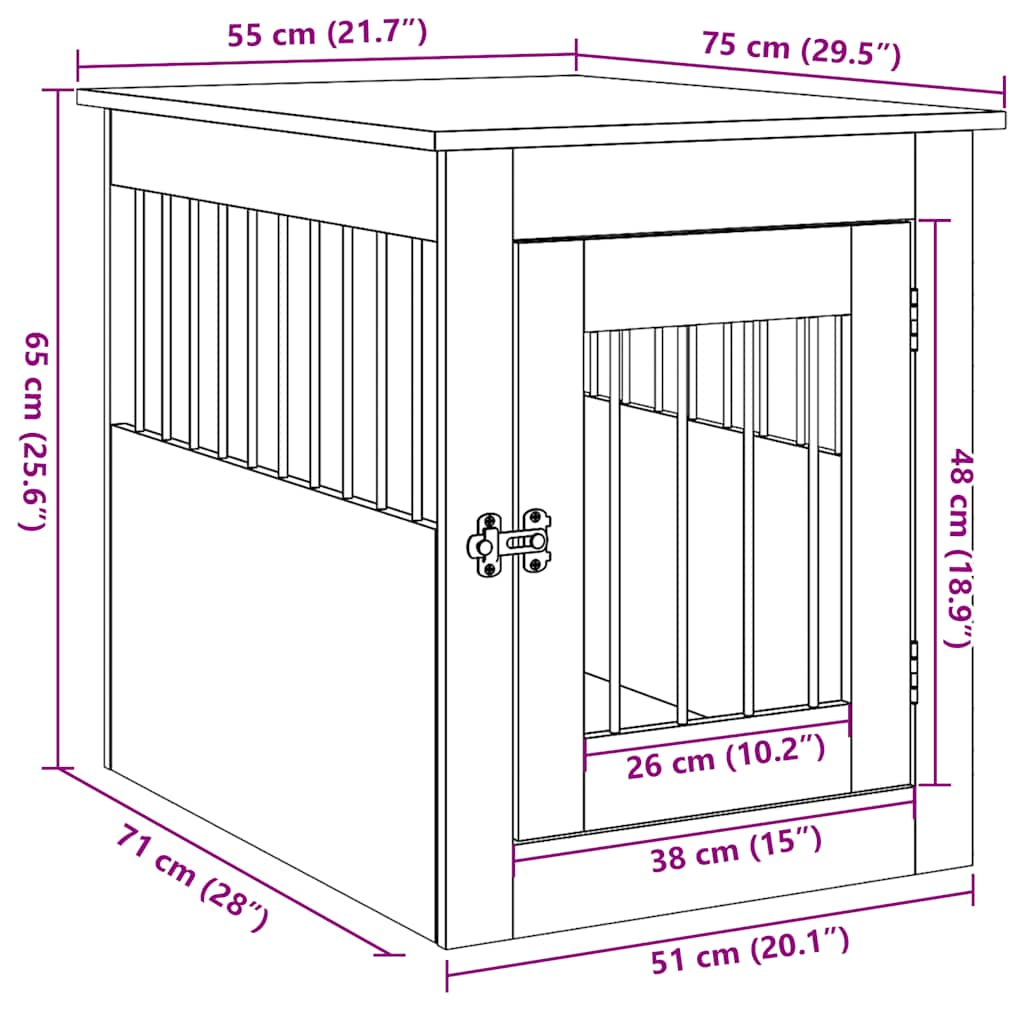 Hondenbench 55x75x65 cm bewerkt hout betongrijs