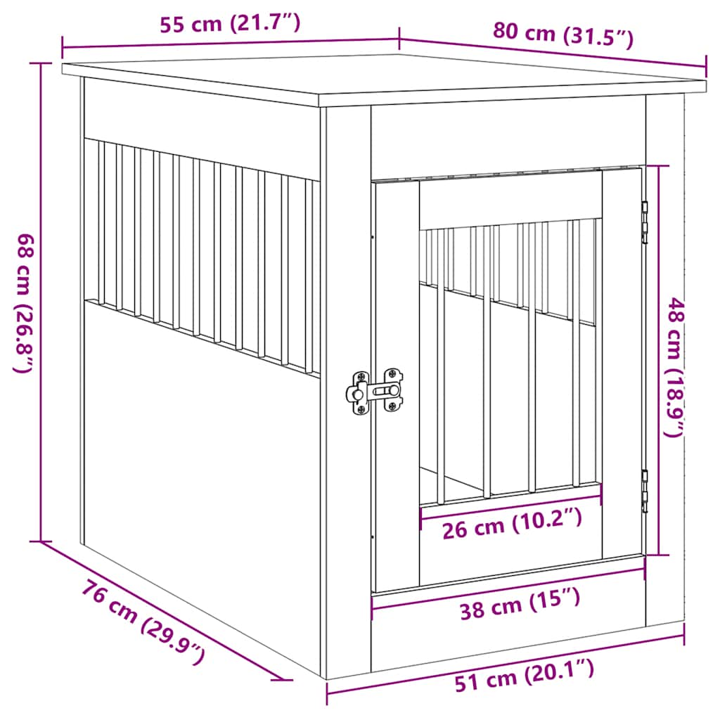 Hondenbench 55 x 80 x 68 cm bewerkt hout betongrijs