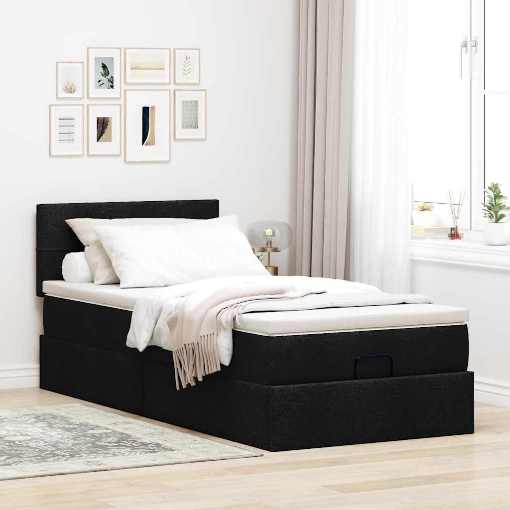 Ottoman bed met matras 90x200cm stof zwart