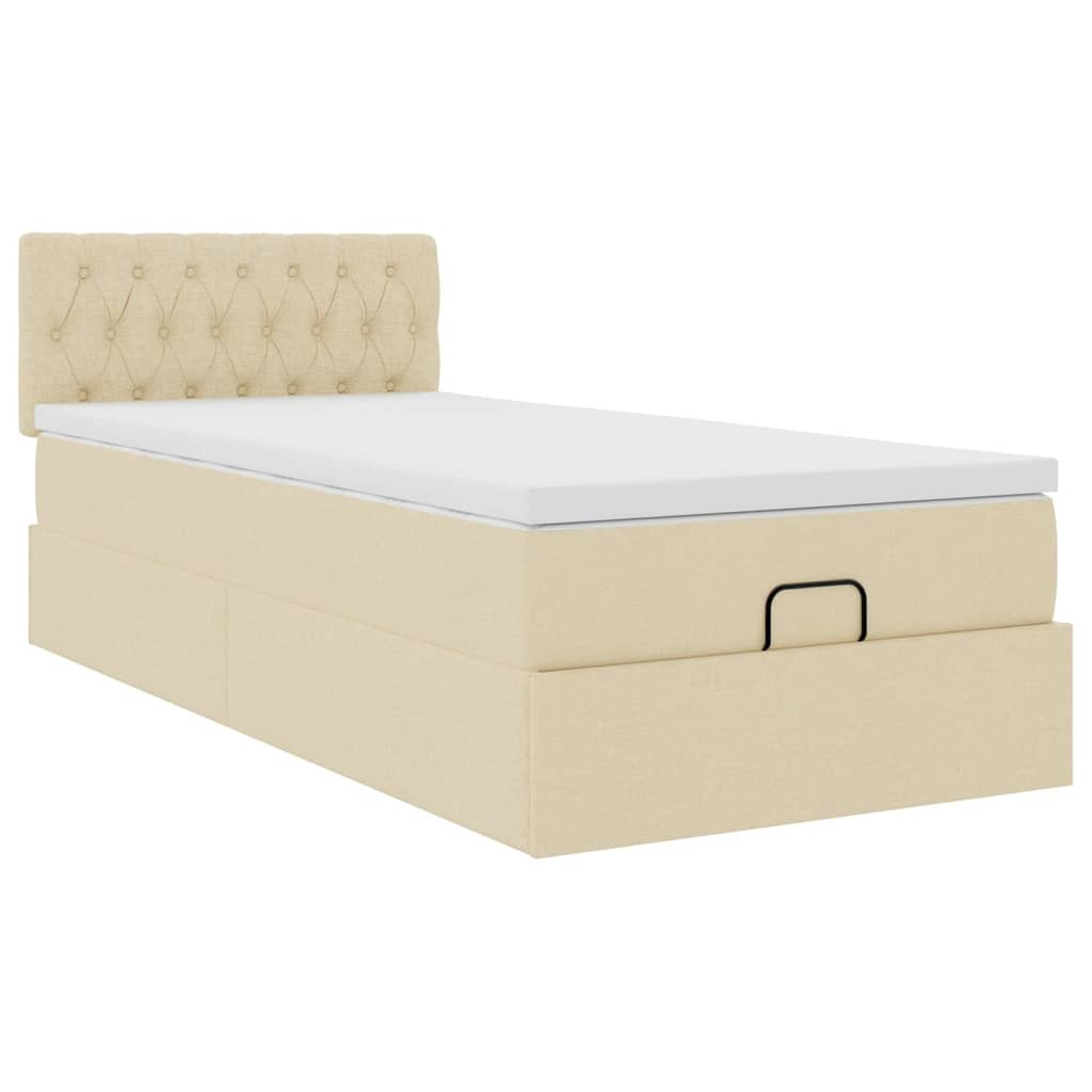 Ottoman bed met matras 80x200cm stof crèmekleurig