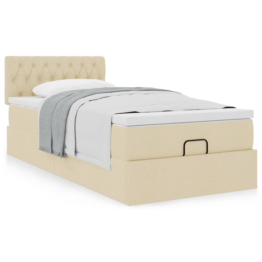 Ottoman bed met matras 80x200cm stof crèmekleurig