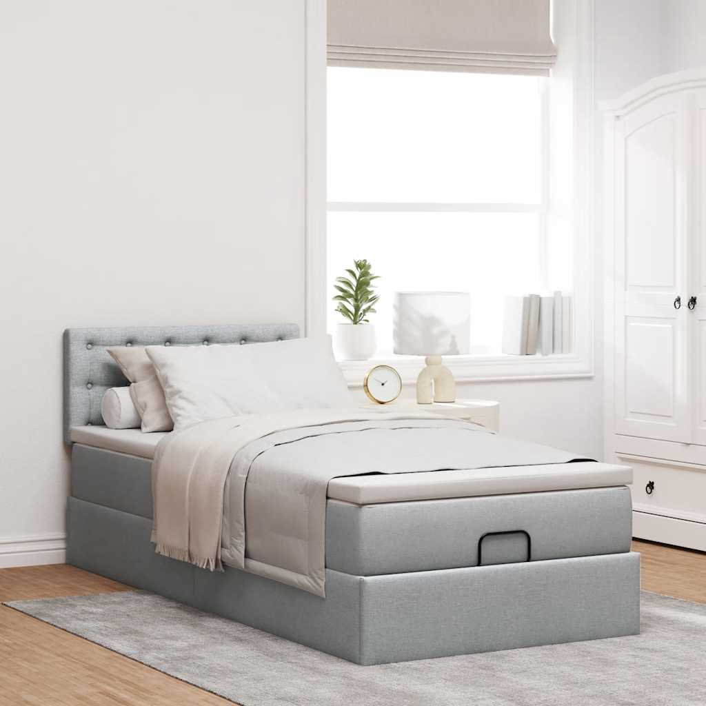 Ottoman bed met matras 90x200cm stof lichtgrijs