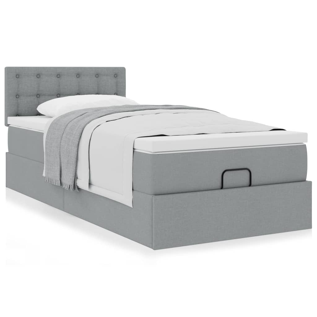 Ottoman bed met matras 90x200cm stof lichtgrijs