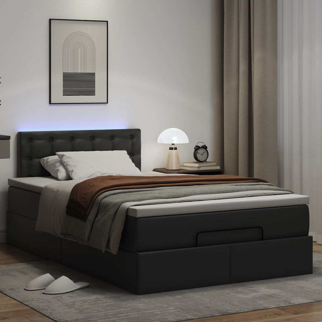 Bed poef met matrassen en LED's 120x190cm kunstleer zwart