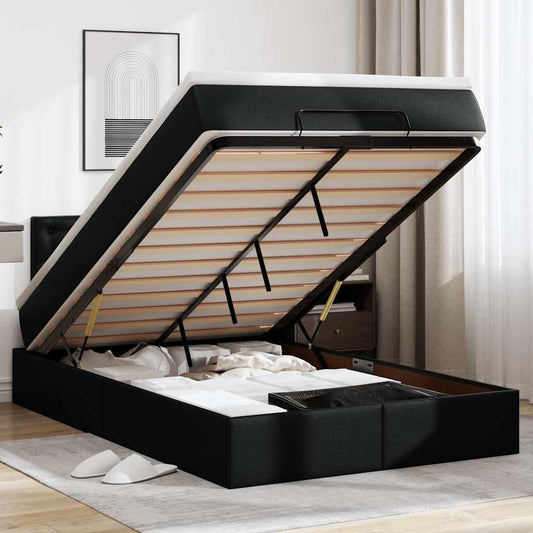 Bed poef met matrassen en LED's 120x190cm kunstleer zwart