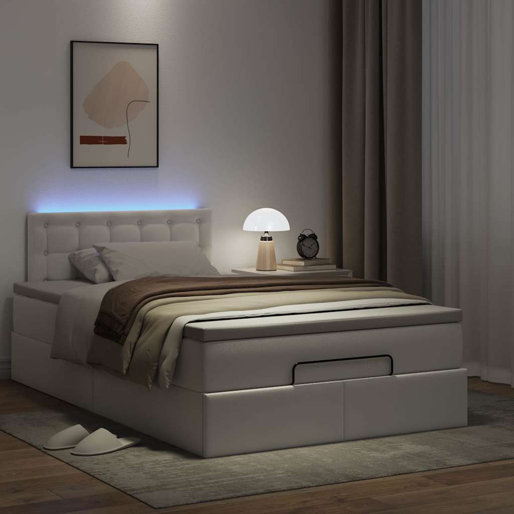 Bed poef met matrassen en LED's 120x190cm kunstleer zuiver wit