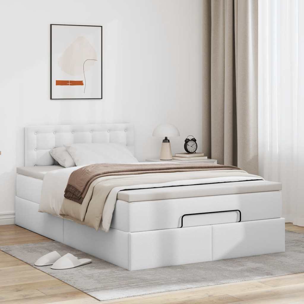 Bed poef met matrassen en LED's 120x190cm kunstleer zuiver wit