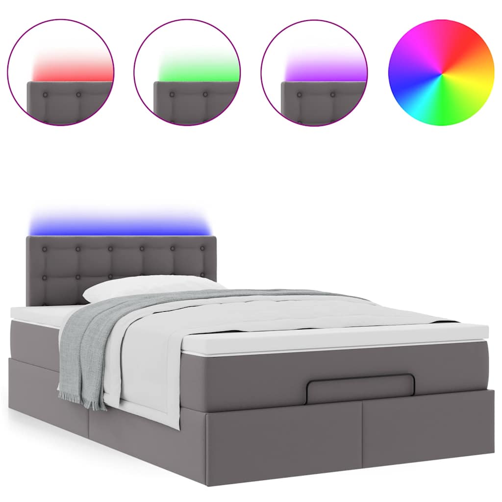 Bed poef met matrassen en LED's 120x190cm kunstleer grijs