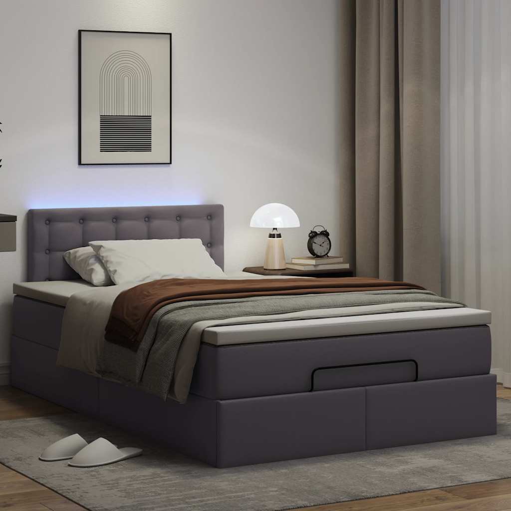 Bed poef met matrassen en LED's 120x190cm kunstleer grijs