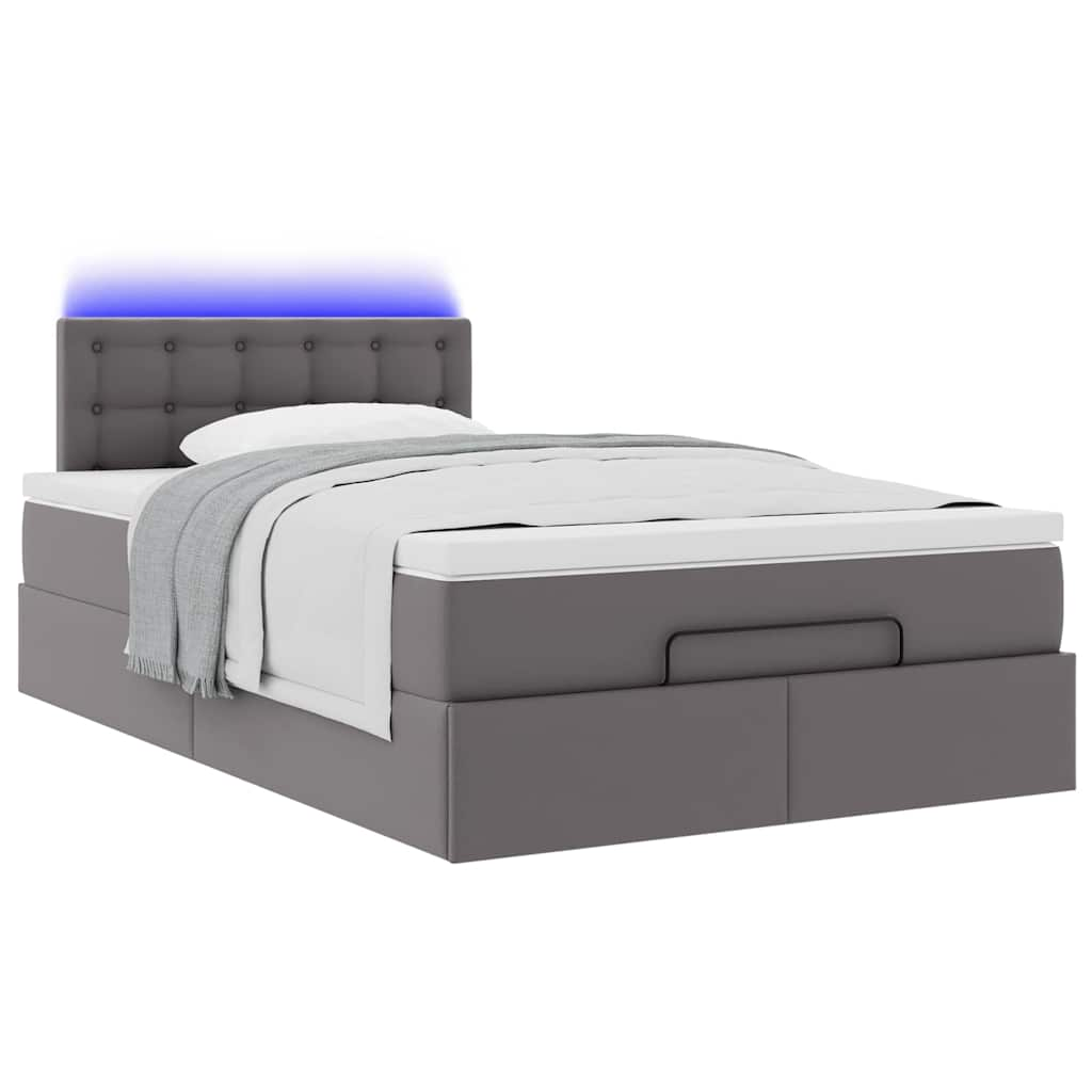 Bed poef met matrassen en LED's 120x190cm kunstleer grijs