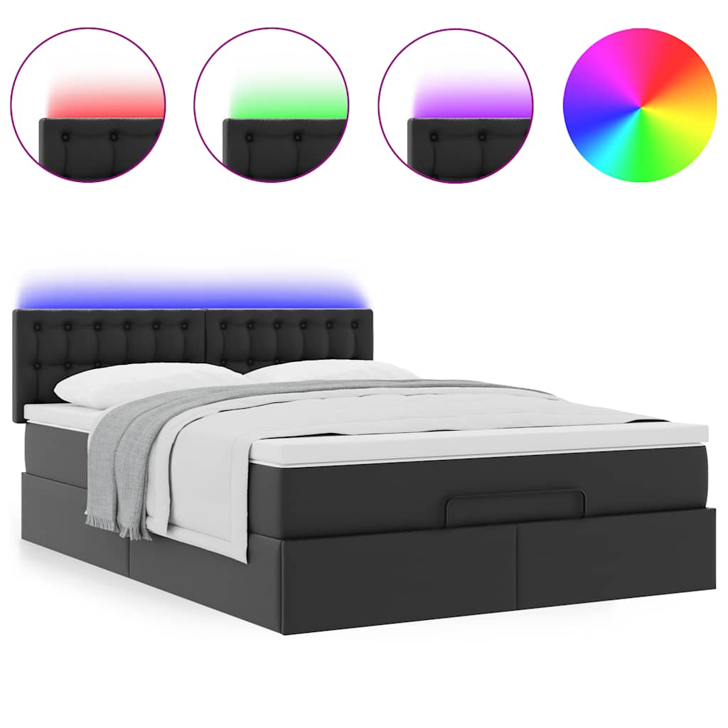 Bed poef met matrassen en LED's 140x190cm kunstleer zwart