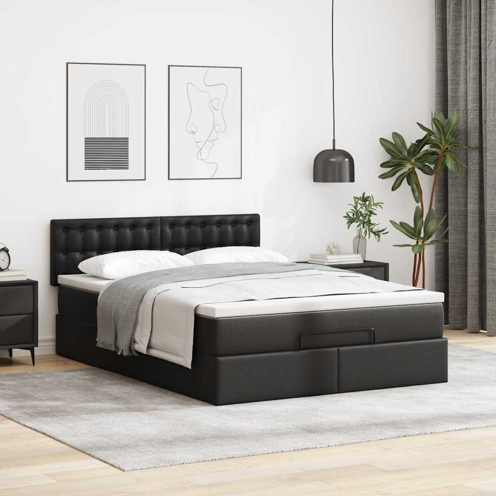 Bed poef met matrassen en LED's 140x190cm kunstleer zwart