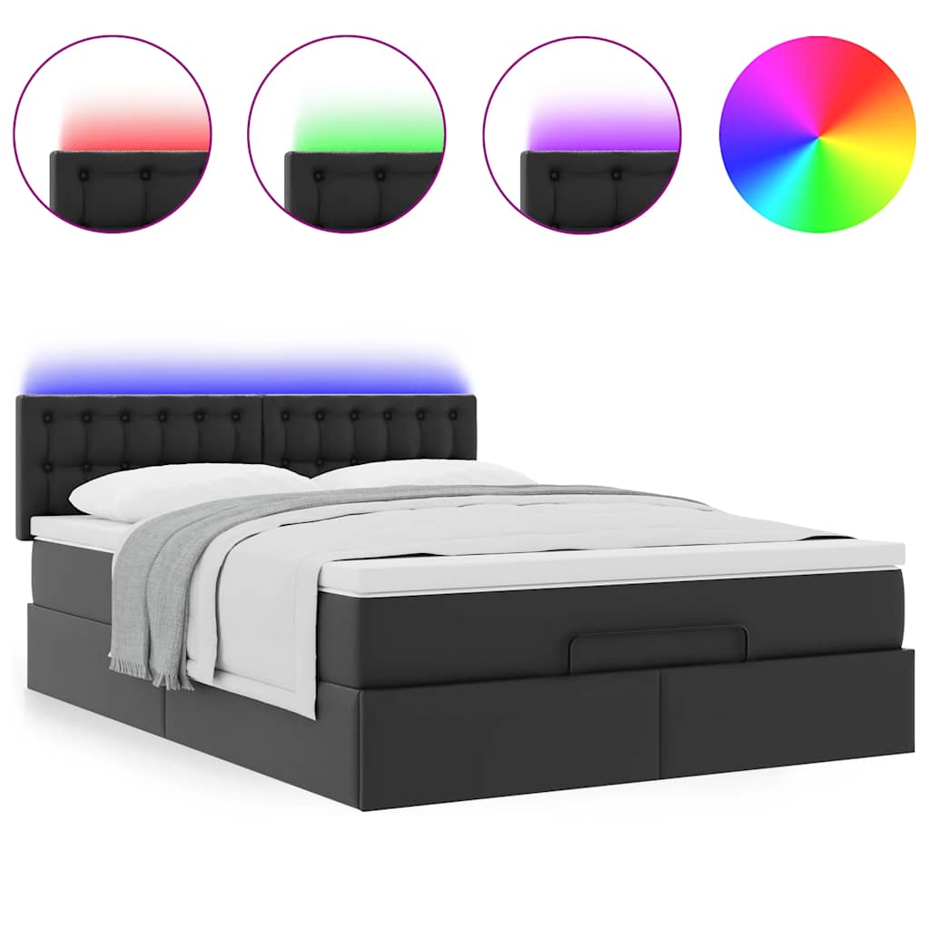 Bed poef met matrassen en LED's 140x190cm kunstleer zwart