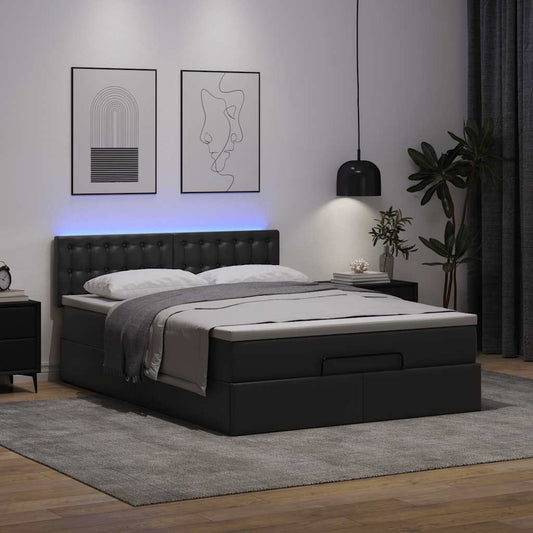 Bed poef met matrassen en LED's 140x190cm kunstleer zwart