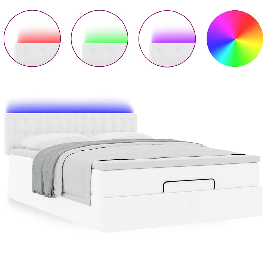 Bed poef met matrassen en LED's 140x190cm kunstleer zuiver wit