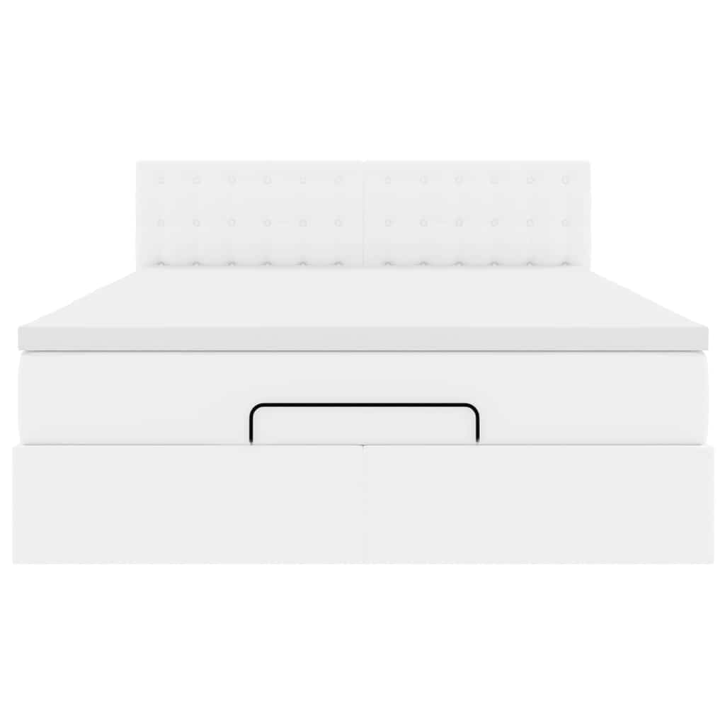 Bed poef met matrassen en LED's 140x190cm kunstleer zuiver wit