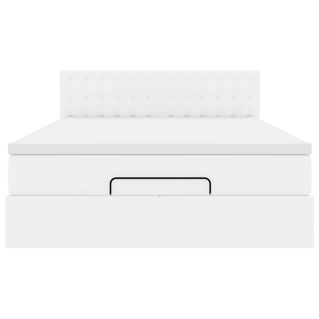 Bed poef met matrassen en LED's 140x190cm kunstleer zuiver wit