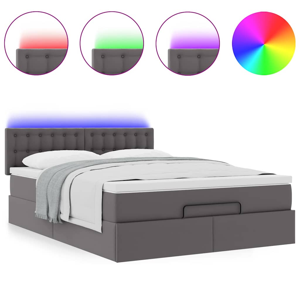 Bed poef met matrassen en LED's 140x190cm kunstleer grijs