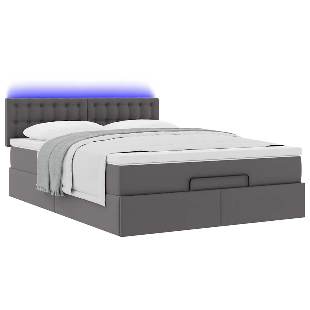 Bed poef met matrassen en LED's 140x190cm kunstleer grijs