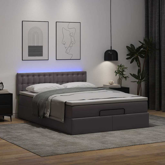 Bed poef met matrassen en LED's 140x190cm kunstleer grijs