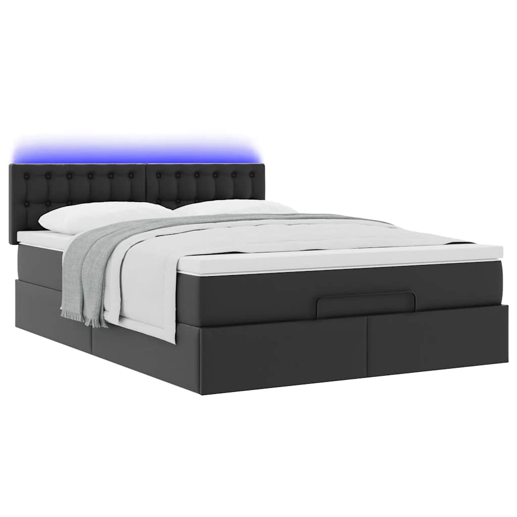 Bed poef met matrassen en LED's 140x200cm kunstleer zwart