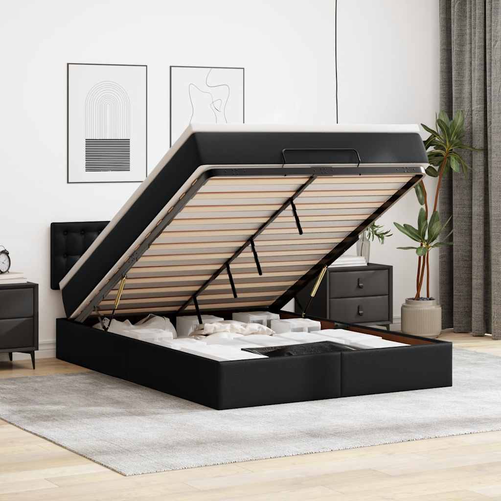 Bed poef met matrassen en LED's 140x200cm kunstleer zwart