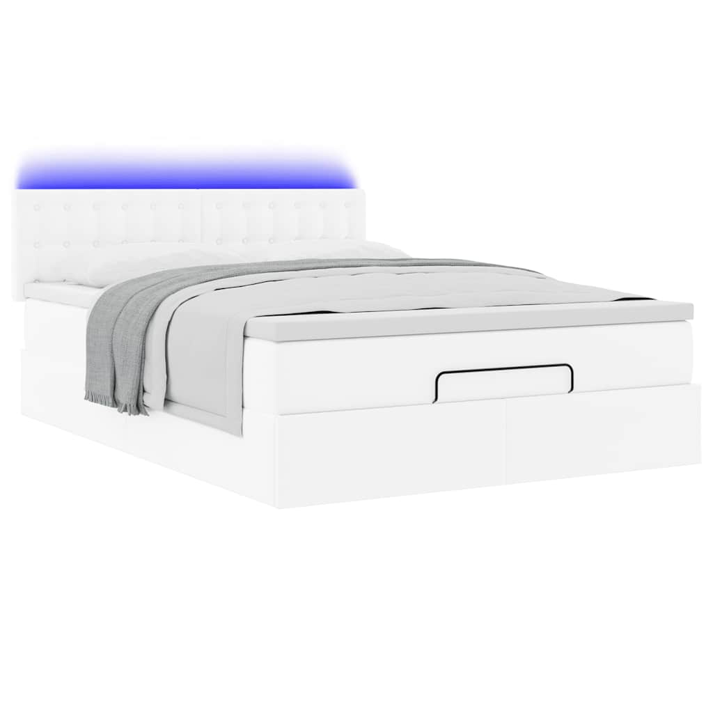 Bed poef met matrassen en LED's 140x200cm kunstleer zuiver wit