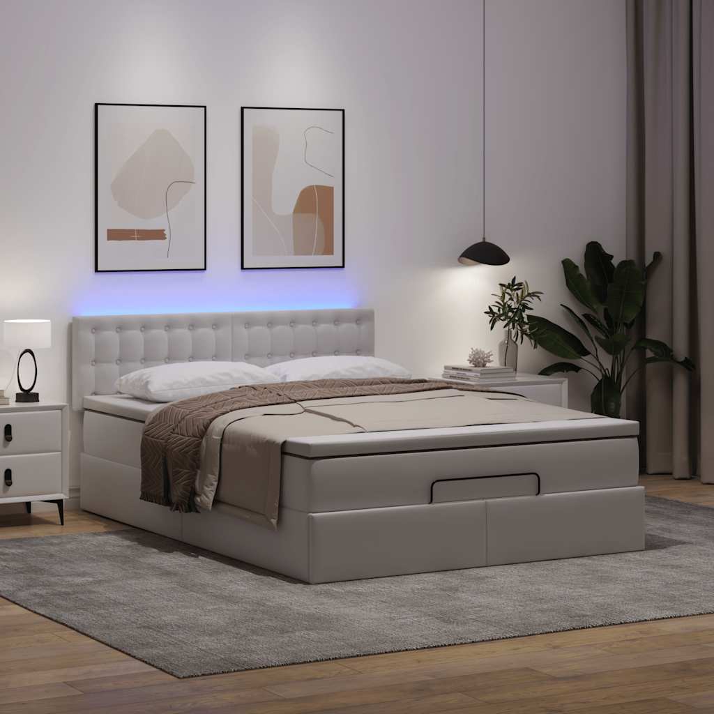 Bed poef met matrassen en LED's 140x200cm kunstleer zuiver wit