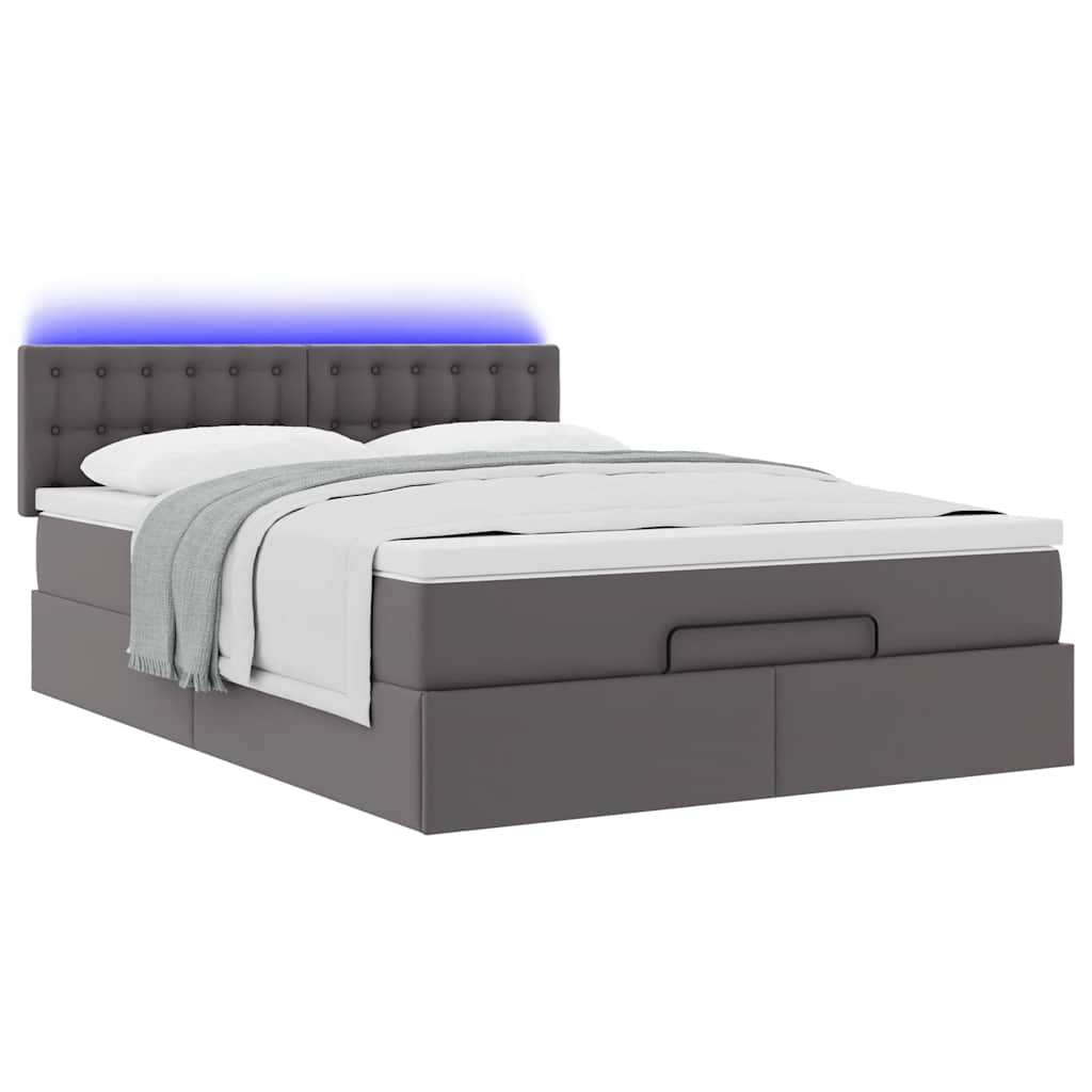 Bed poef met matrassen en LED's 140x200cm kunstleer grijs