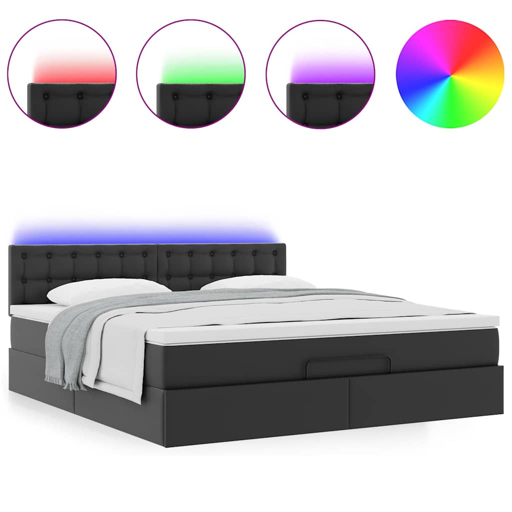 Bed poef met matrassen en LED's 160x200cm kunstleer zwart